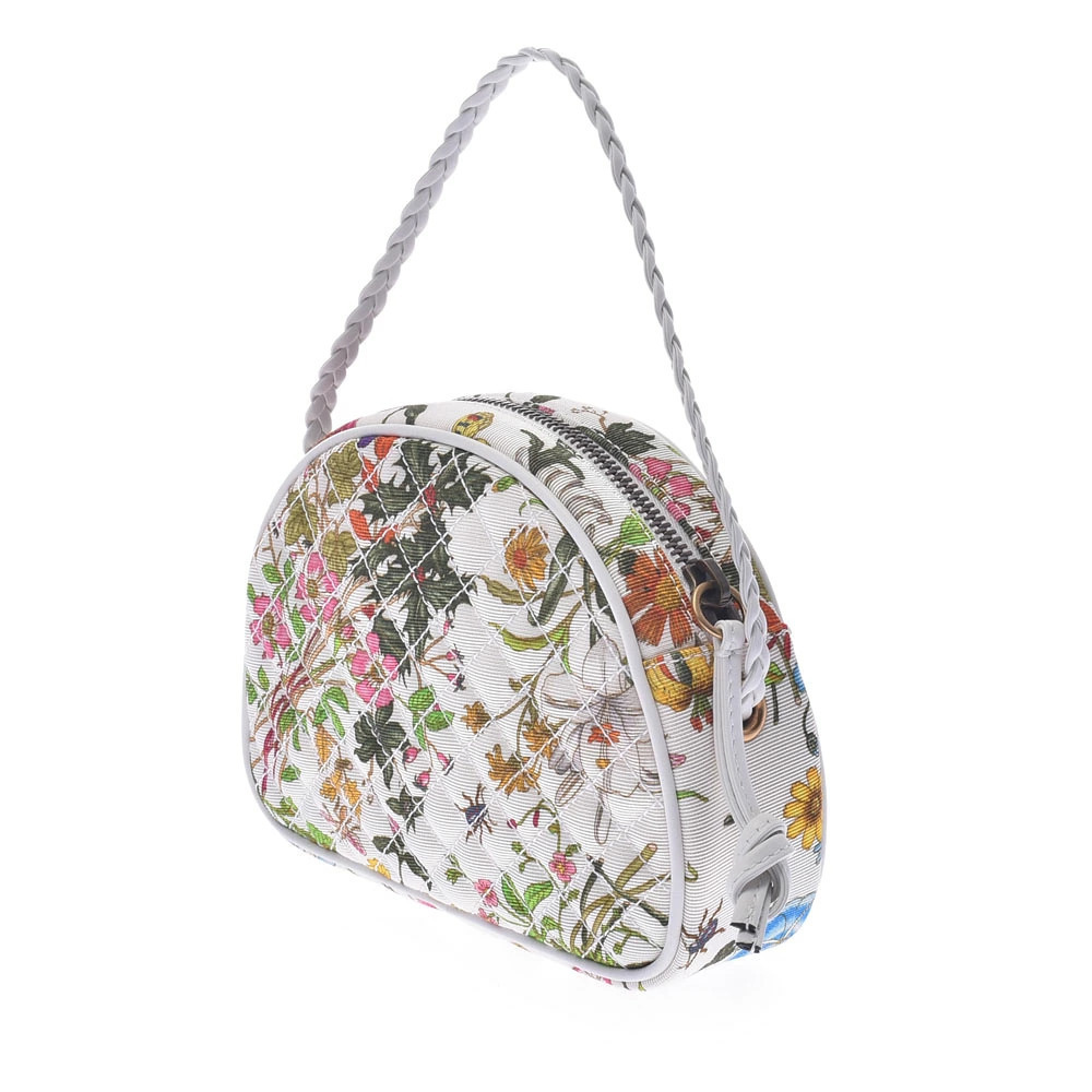 Gucci Shoulder Bag Leather White Flower Flora Canvas